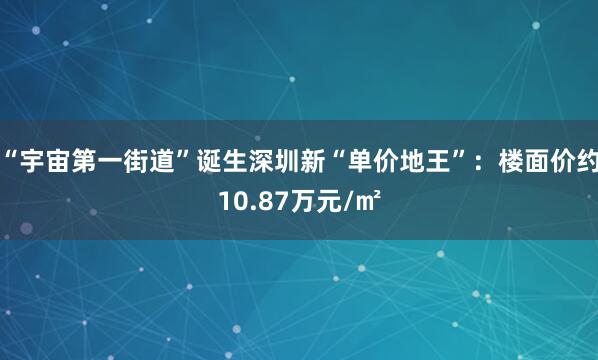 “宇宙第一街道”诞生深圳新“单价地王”：楼面价约10.87万元/㎡