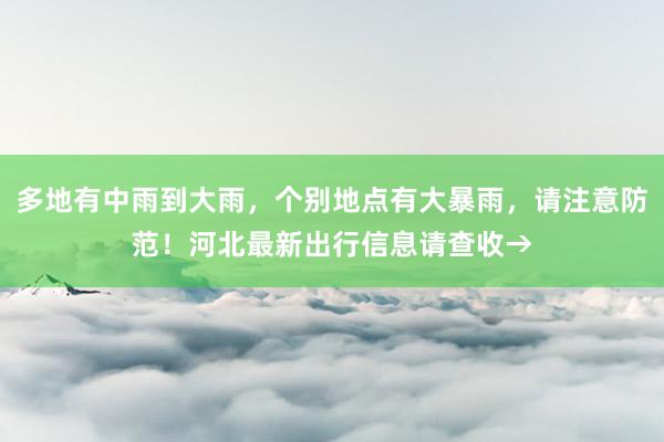 多地有中雨到大雨，个别地点有大暴雨，请注意防范！河北最新出行信息请查收→