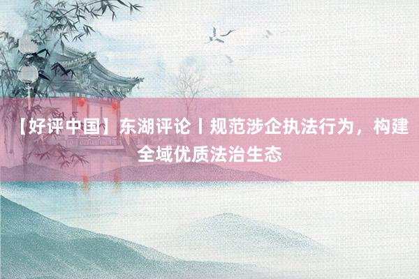 【好评中国】东湖评论丨规范涉企执法行为，构建全域优质法治生态