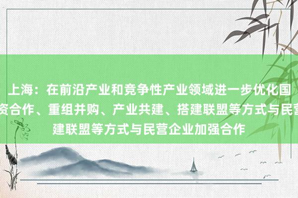 上海：在前沿产业和竞争性产业领域进一步优化国企布局 通过投资合作、重组并购、产业共建、搭建联盟等方式与民营企业加强合作