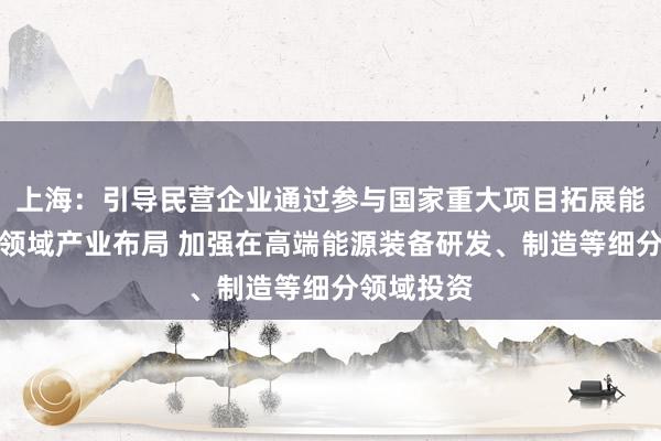 上海：引导民营企业通过参与国家重大项目拓展能源、交通领域产业布局 加强在高端能源装备研发、制造等细分领域投资