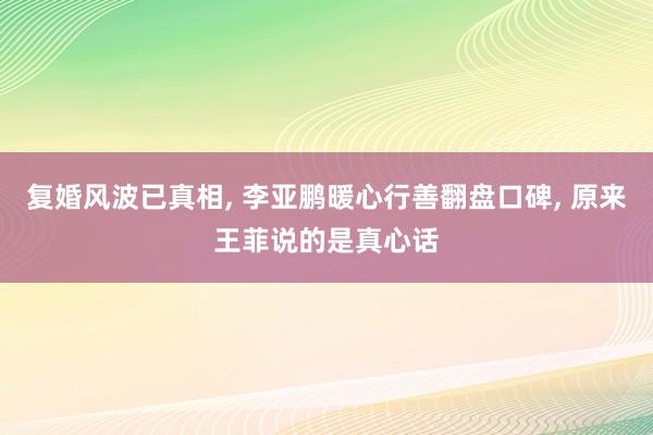 复婚风波已真相, 李亚鹏暖心行善翻盘口碑, 原来王菲说的是真心话
