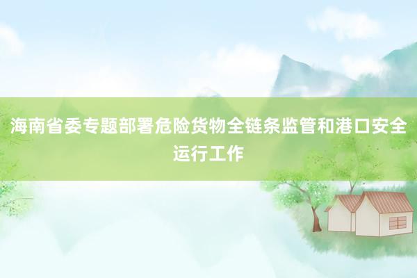 海南省委专题部署危险货物全链条监管和港口安全运行工作