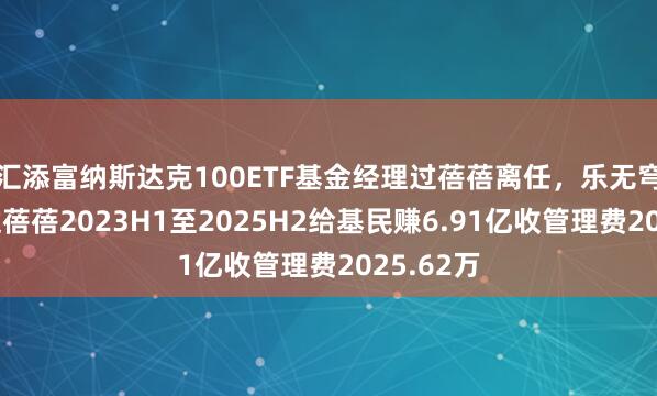 汇添富纳斯达克100ETF基金经理过蓓蓓离任，乐无穹接任，过蓓蓓2023H1至2025H2给基民赚6.91亿收管理费2025.62万