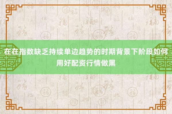 在在指数缺乏持续单边趋势的时期背景下阶段如何用好配资行情做黑