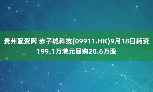 贵州配资网 赤子城科技(09911.HK)9月18日耗资199.1万港元回购20.6万股