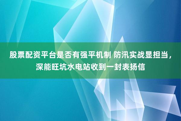 股票配资平台是否有强平机制 防汛实战显担当，深能旺坑水电站收到一封表扬信