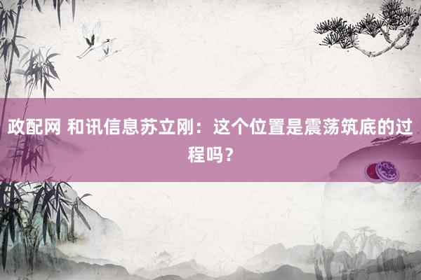 政配网 和讯信息苏立刚：这个位置是震荡筑底的过程吗？