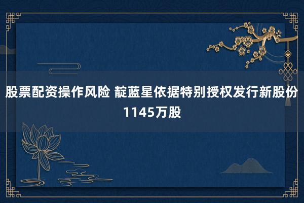 股票配资操作风险 靛蓝星依据特别授权发行新股份1145万股